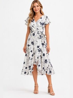 New DKNY Women's Flutter Sleeve Faux Wrap Dress